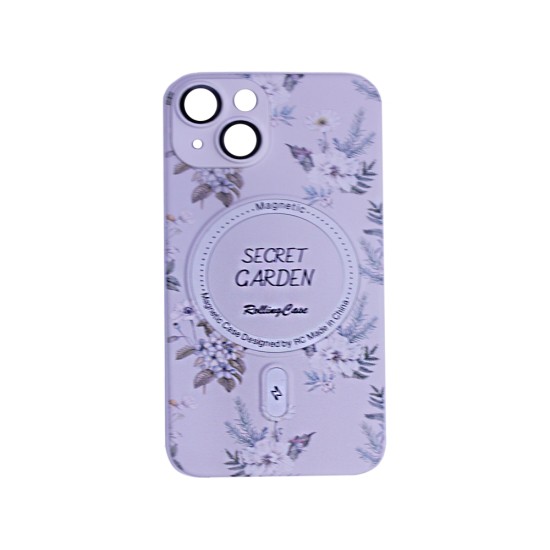 Capa Magnetic com Desenho De Flores para Apple iPhone 14 Branco